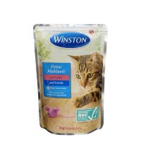 | پوچ گربه وینستون با طعم ماهی قزل آلا و سالمون وزن 100 گرم