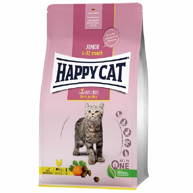 غذای خشک بچه گربه هپی کت با طعم گوشت پرندگان HappyCat Junior Farm Poultry وزن 10 کیلوگرم