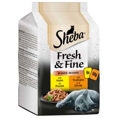 | پوچ گربه شبا Sheba مولتی پک با طعم مرغ و بوقلمون در سس وزن 300 گرم