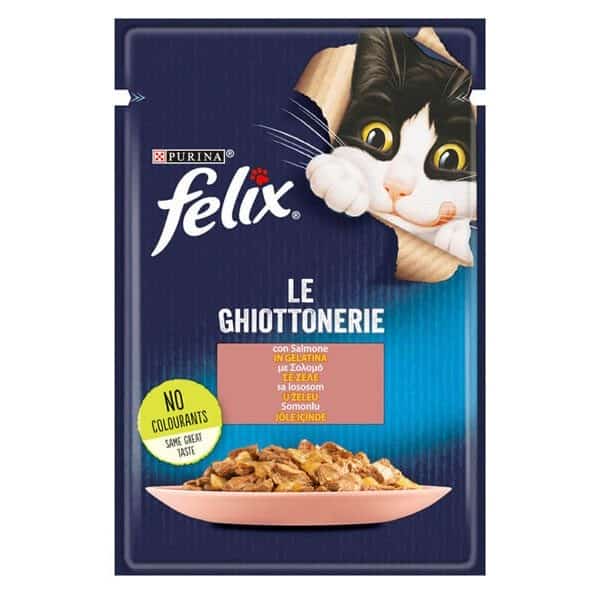 | پوچ گربه فلیکس Felix با طعم سالمون در ژله وزن ۸۵ گرم