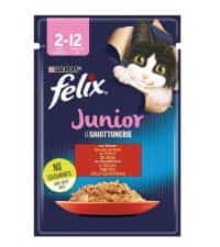 | پوچ بچه گربه فلیکس Felix با طعم گوشت گاو در ژله وزن ۸۵ گرم