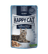 | پوچ گربه هپی کت Happy Cat با طعم ماهی قزل آلا مدل Culinary Spring Water Trout وزن 85 گرم
