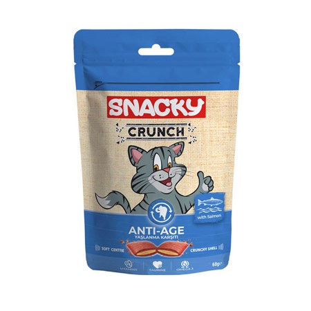 | تشویقی اسنکی گربه Snacky با طعم ماهی (با ویژگی آنتی ایج) وزن 60 گرم
