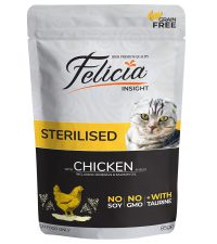 | پوچ گربه بالغ عقیم شده فلیسیا Felicia طعم مرغ وزن 85 گرم