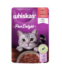 ظرف خاک گربه - پوچ گربه ویسکاس Whiskas طعم گوشت گاو وزن 85 گرم