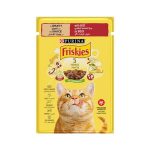 اسباب بازی گربه - پوچ گربه فریسکیز Friskies با طعم گوشت وزن 85 گرم