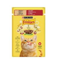 ظرف خاک گربه - پوچ گربه فریسکیز Friskies با طعم گوشت وزن 85 گرم