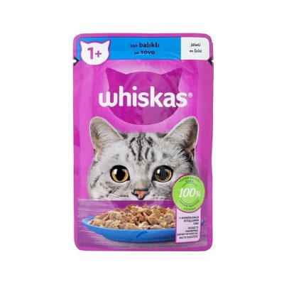 - پوچ گربه ویسکاس Whiskas با طعم ماهی تن در ژله وزن 85 گرم