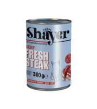 - کنسرو گربه شایر مدل استیک گوشت گوساله وزن 300 گرم