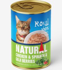 - کنسرو نچرال گربه رویال کوکو مرغ اسفناج وگوجی بری (380 گرم)